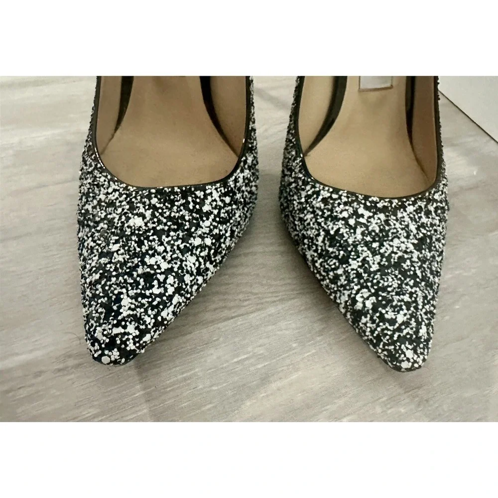 Jimmy Choo Glitter Pointed Toe Stiletto Heels Black White Size 36- us 5.5